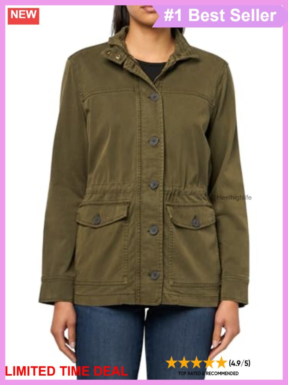 Lucky Brand Women's Utility Jacket Button Zip Front Drawstring Waist Anorak